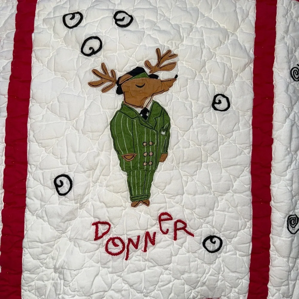 Vintage RARE Pottery Barn Kids Christmas Reindeer Baby Quilt